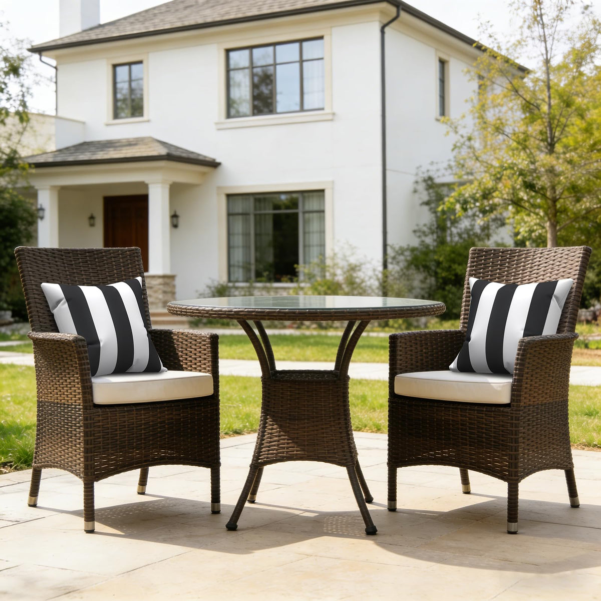 LVTXIII Cabana Black outdoor pillow showing water-repellent fabric for outdoor use.