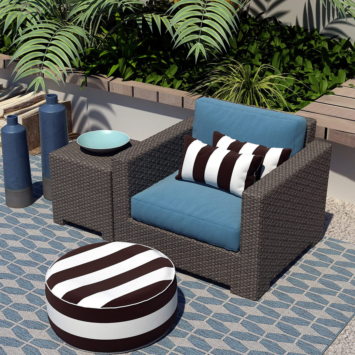 LVTXIII cabana-black pattern lumbar cover on outdoor furniture
