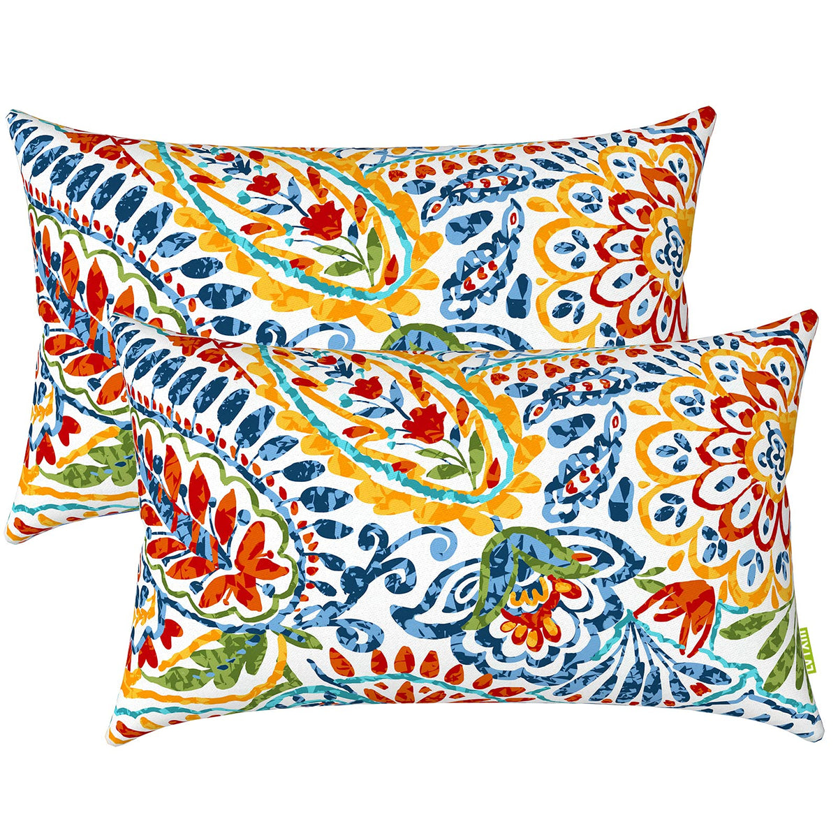 LVTXIII patio lumbar pillow Paisley Multi, 12x20 inches, for outdoor seating.