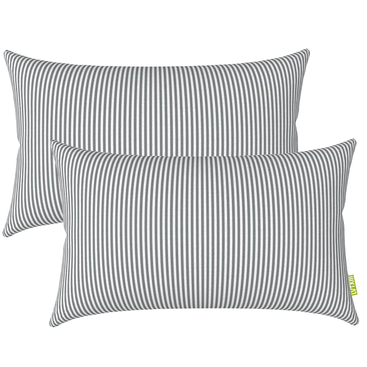 LVTXIII Topanga Stripe Grey outdoor lumbar pillow pack on patio setting