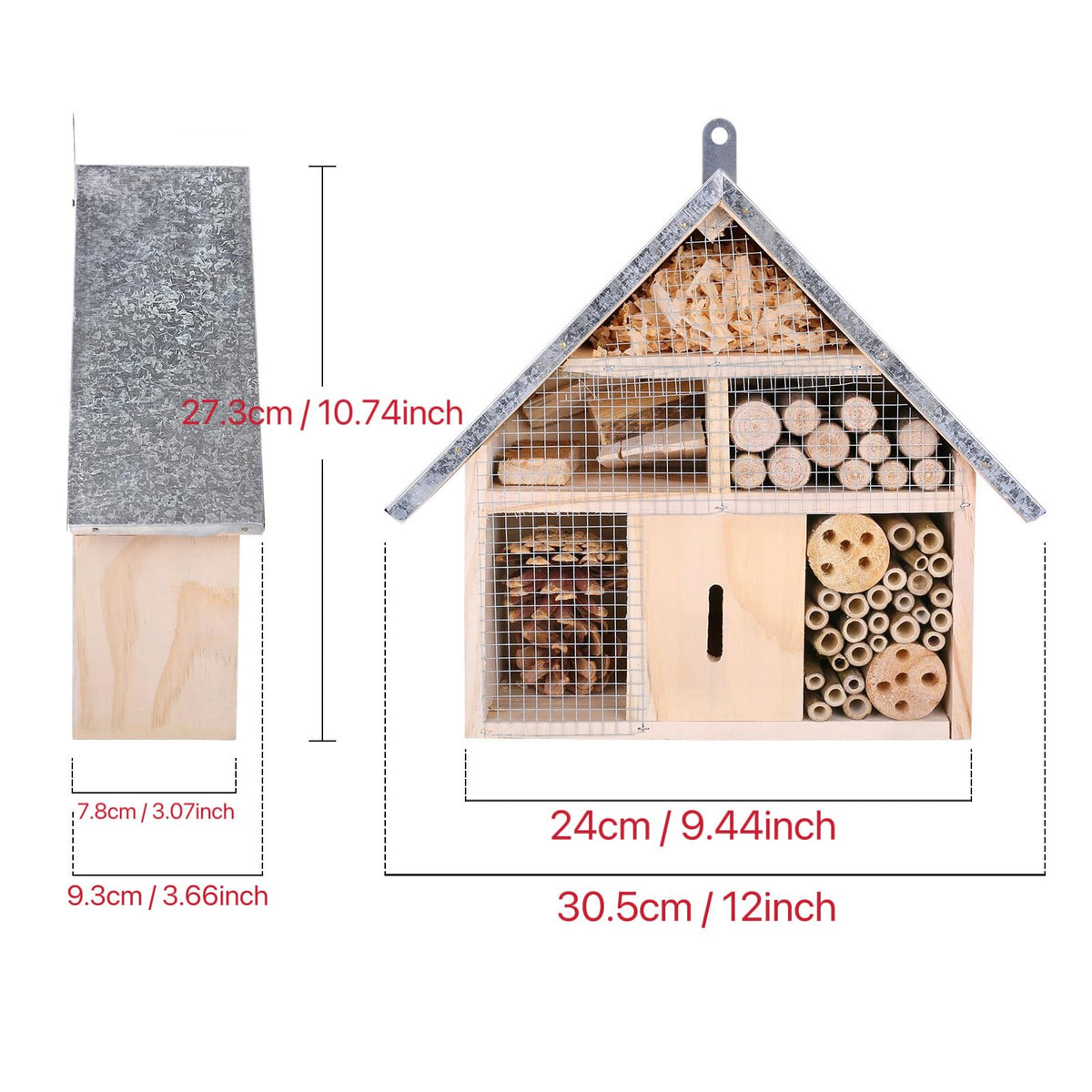 LWINGFLYER insect house compartments close-up highlights varied entry holes for pollinators