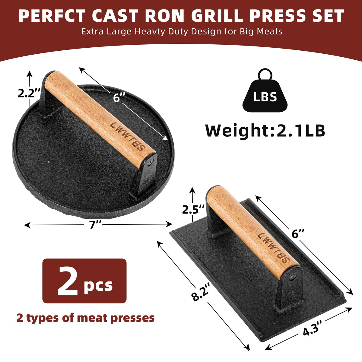 LWWTBS bacon press with wood handle speeds browning and flattens slices.