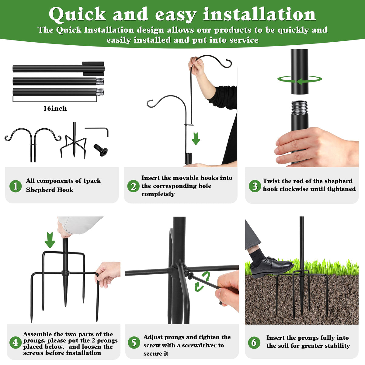 LWWTBS black finish outdoor decor hook enhances garden aesthetics.