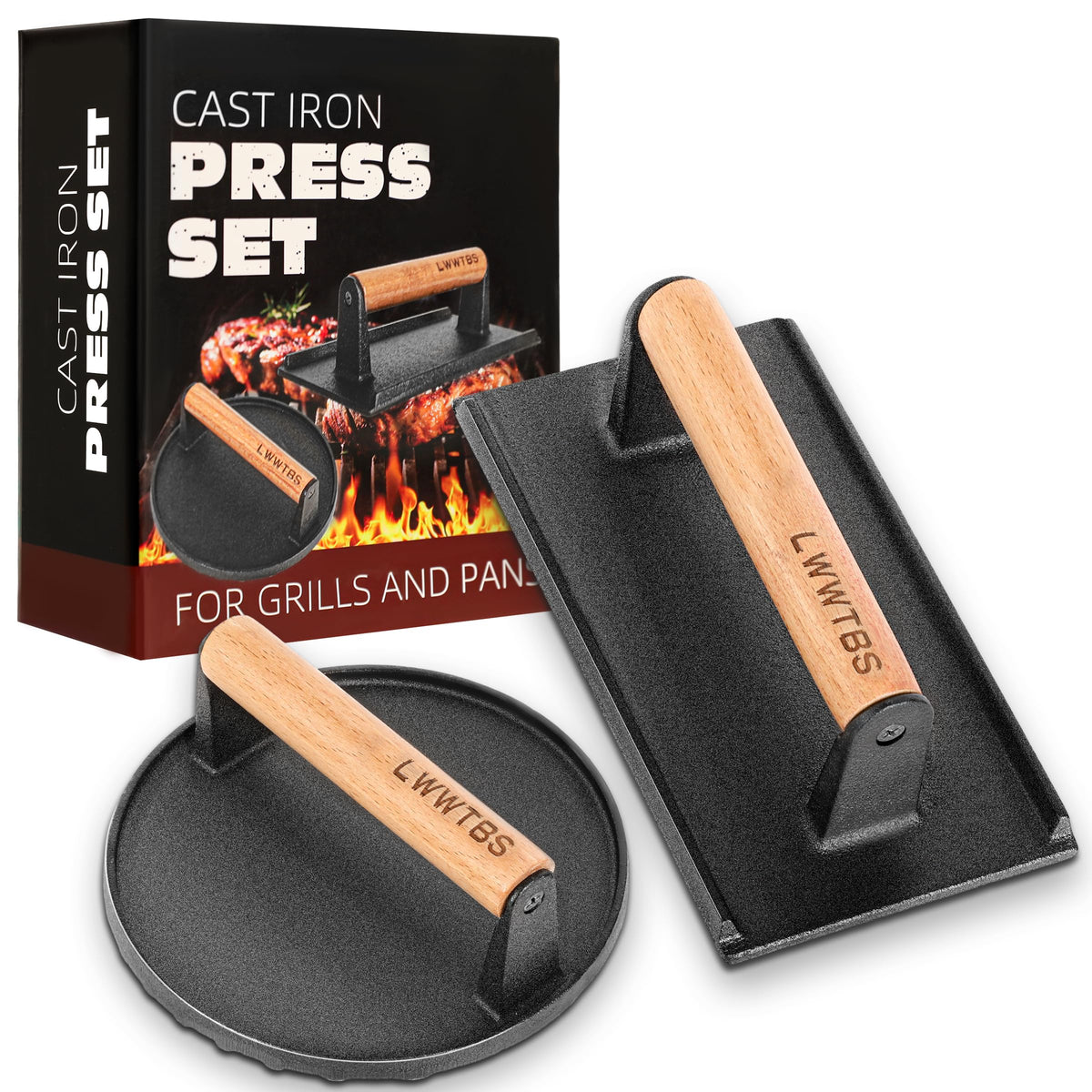 LWWTBS burger press 7in round on grill creates restaurant-style grill marks.