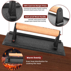 LWWTBS cast-iron press induction-compatible for versatile stovetop cooking.