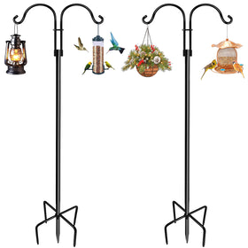 LWWTBS double shepherds hook outdoor 76-inch with sturdy arms for bird feeders and hanging baskets.