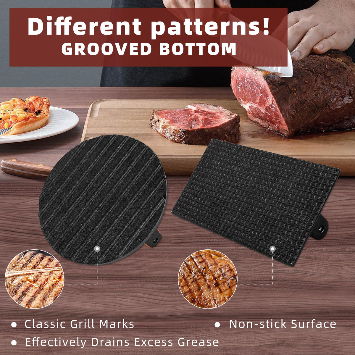 LWWTBS smash burger press grooved bottom sears meat with classic marks.