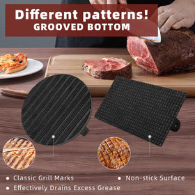 LWWTBS smash burger press grooved bottom sears meat with classic marks.