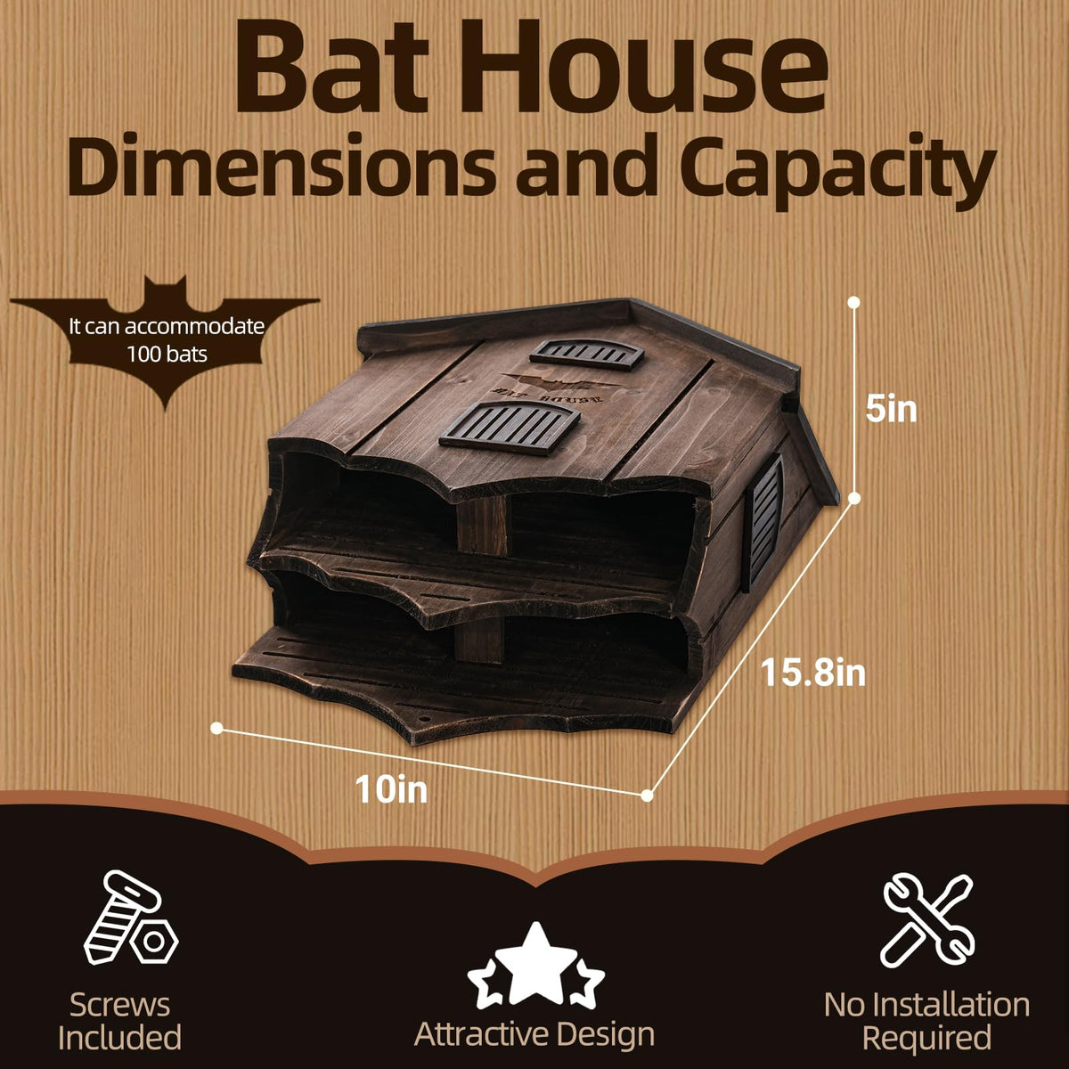 Lxnavihly Bat House weather-resistant brown finish withstands outdoor conditions.