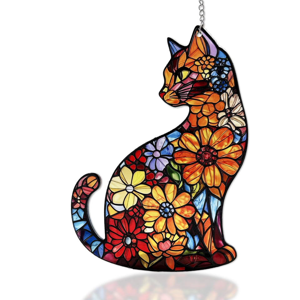 LXTMMRLJQ black cat suncatcher in stained glass brightens windows with warm color light