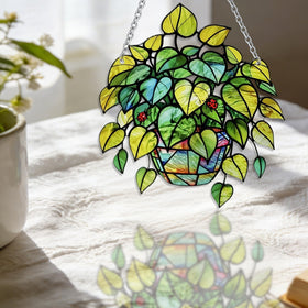 LXTMMRLJQ UV-printed glass suncatcher with vivid leaf design