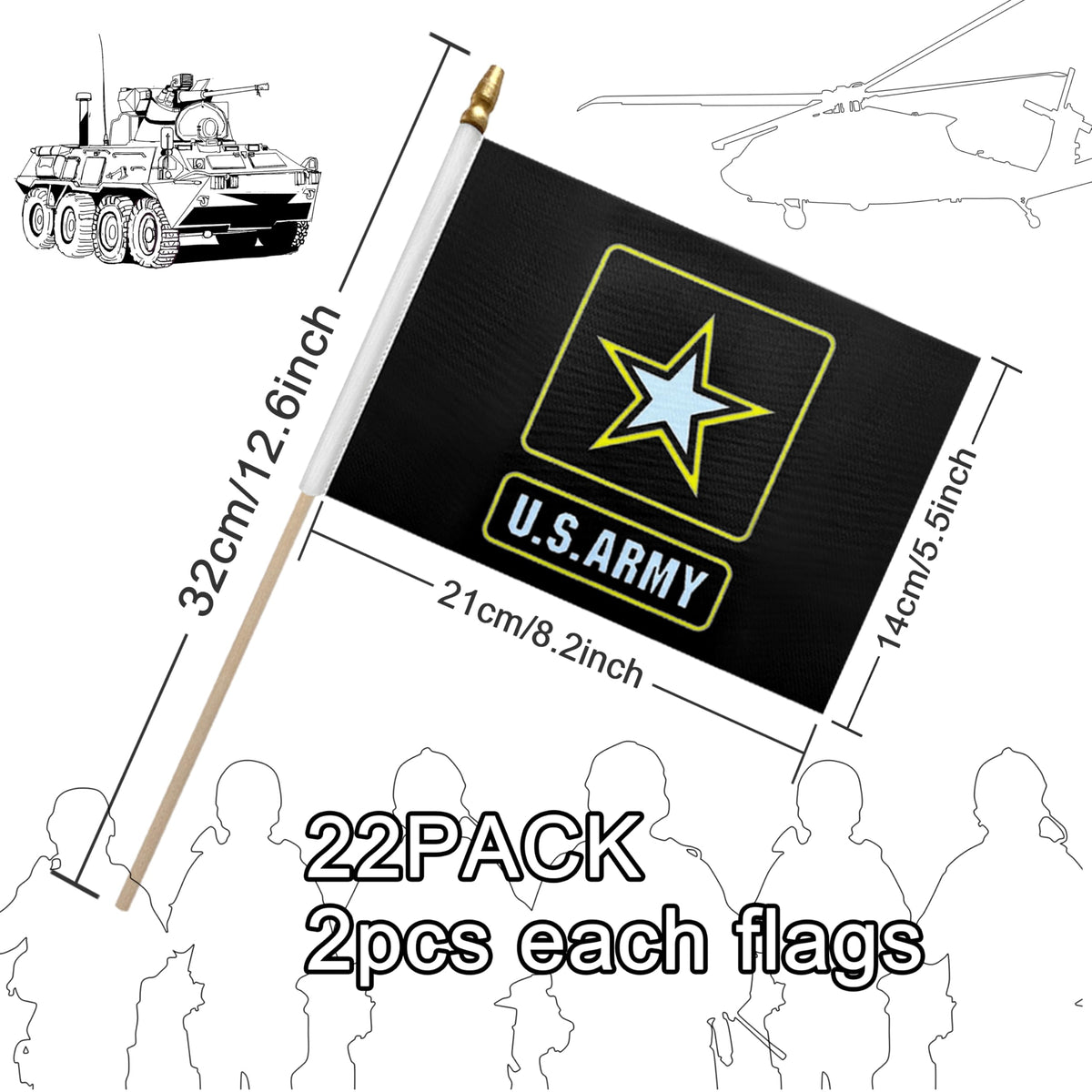 LyButty American 1775 flag on a stick for patriotic décor