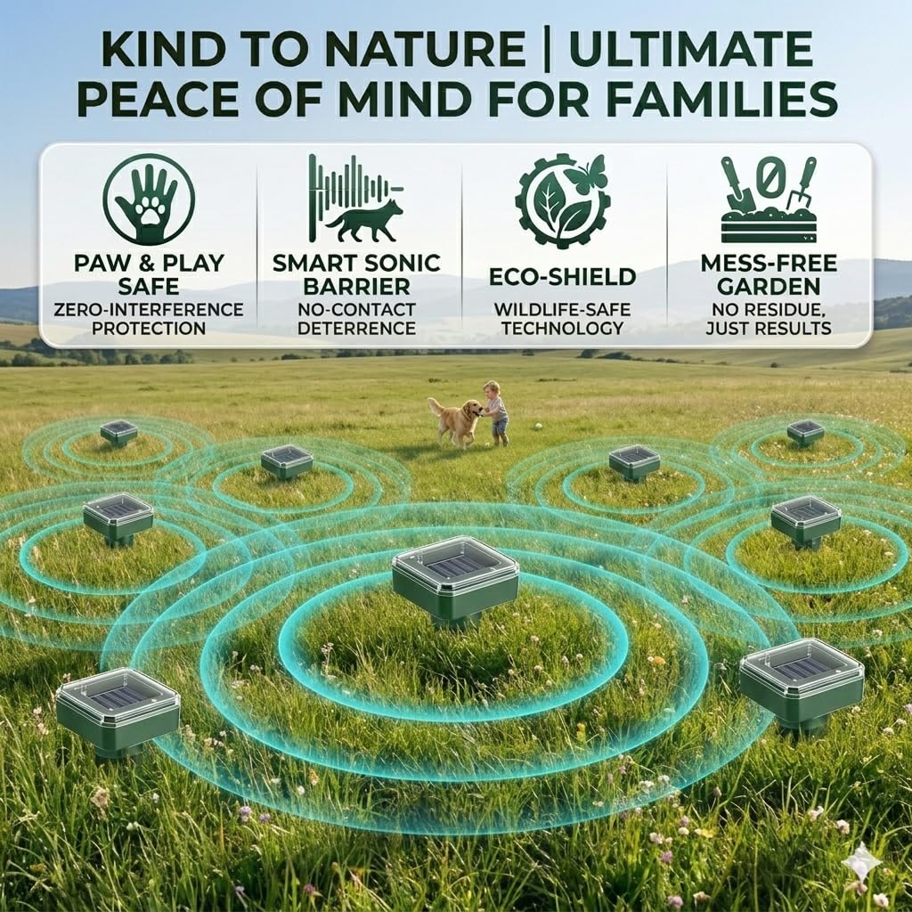 Lycxbfjia 24/7 solar-powered protection without chemicals or traps.