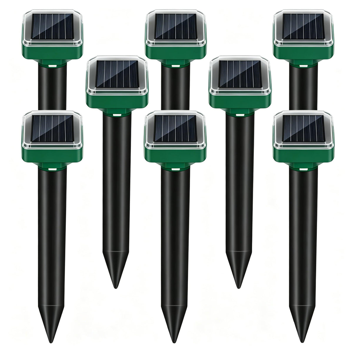 Lycxbfjia 8-pack solar mole repellent stake shields lawns from burrowing pests.