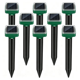 Lycxbfjia 8-pack solar mole repellent stake shields lawns from burrowing pests.