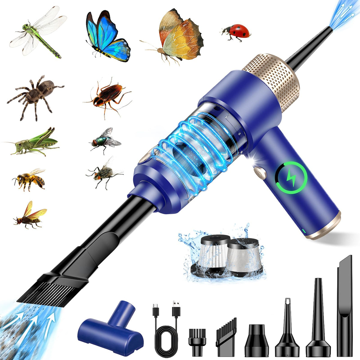 Lycxbfjia front view of cordless bug vacuum, portable capture benefit