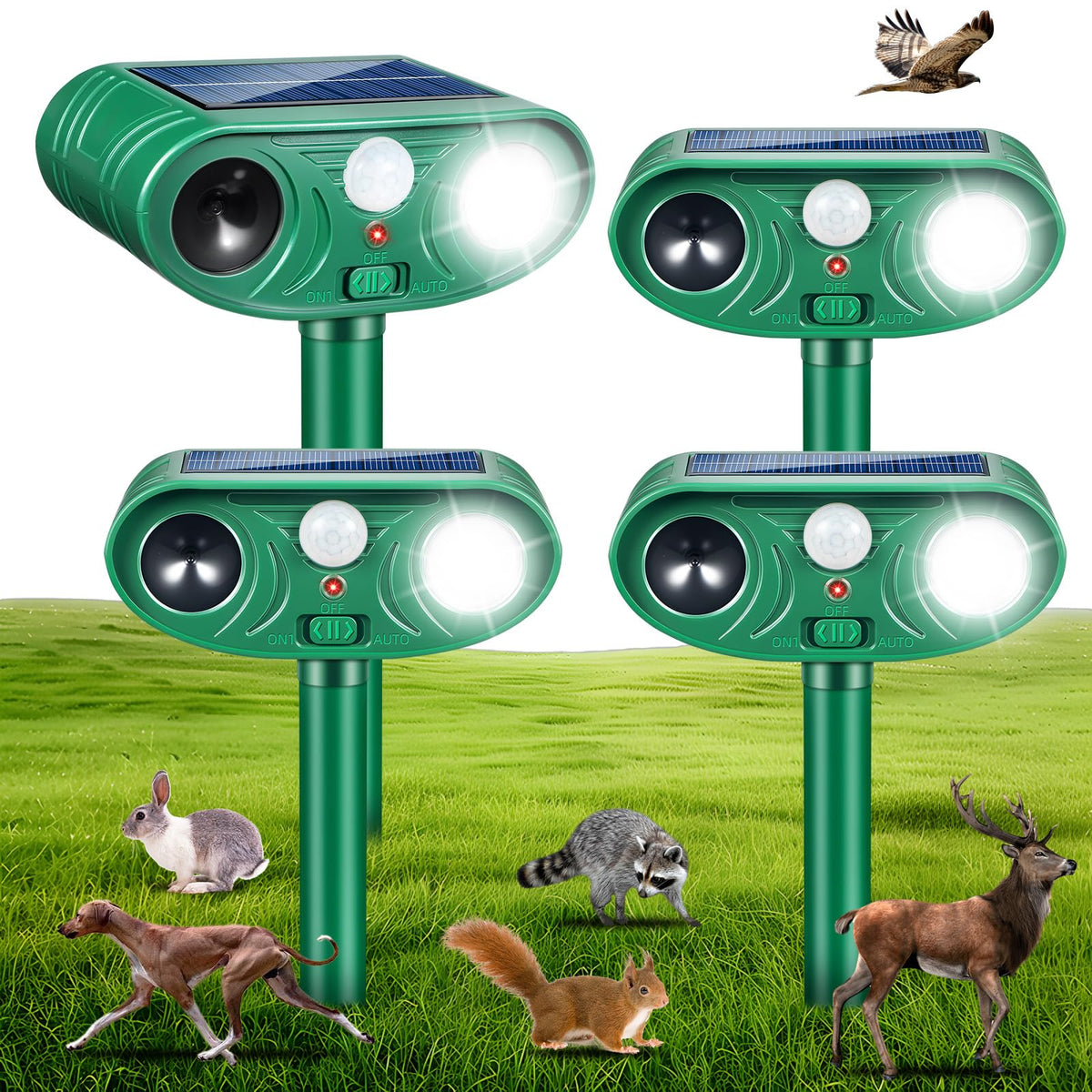 Lycxbfjia solar ultrasonic animal repellent front view protects gardens from wildlife