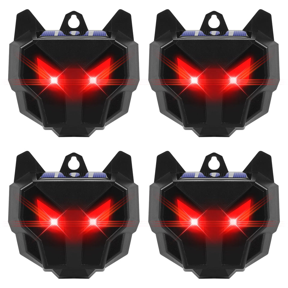 Lycxbfjia Solar Predator Eyes 4-Pack front view demonstrates yard-wide deterrence at night