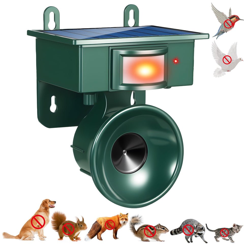 Lycxbfjia solar woodpecker deterrent front view protecting siding from birds