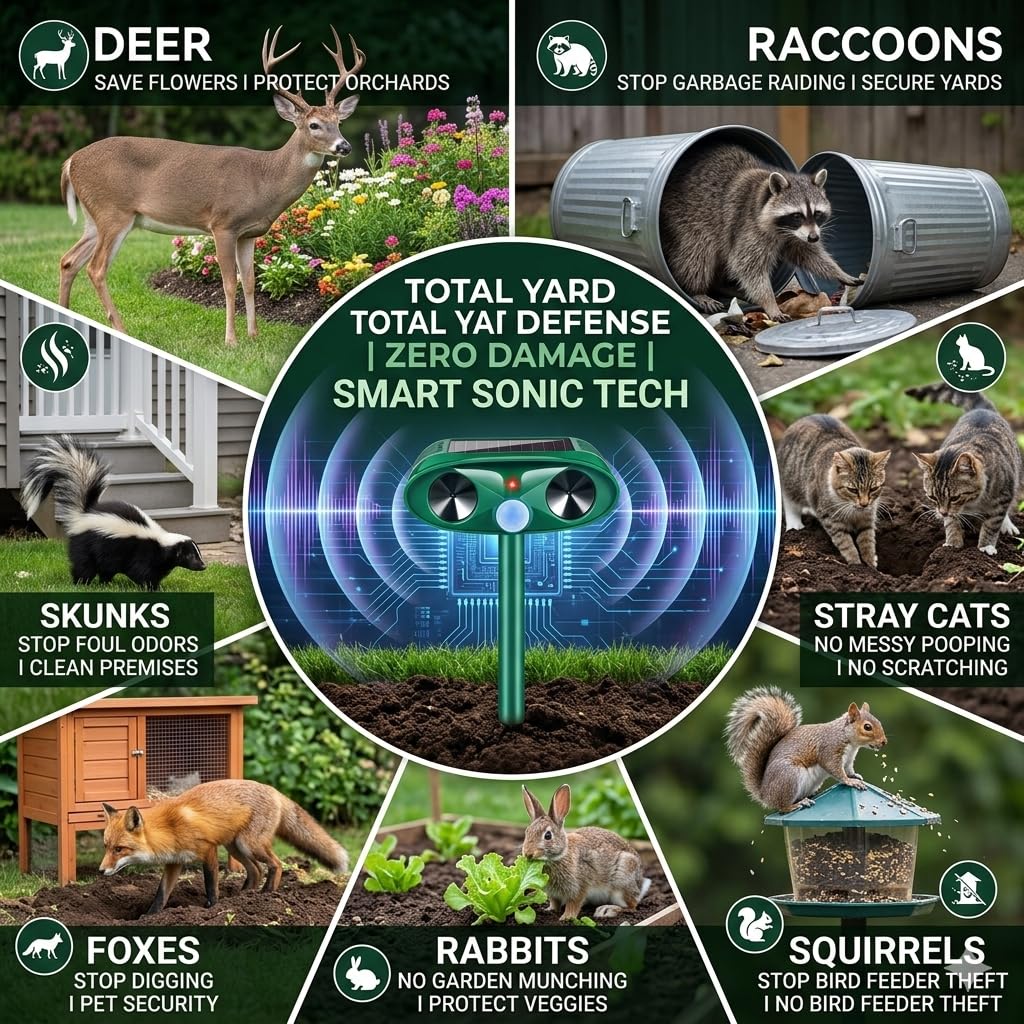 Lycxbfjia Sonic Fortress Pro motion sensor activates deterrence as animals approach