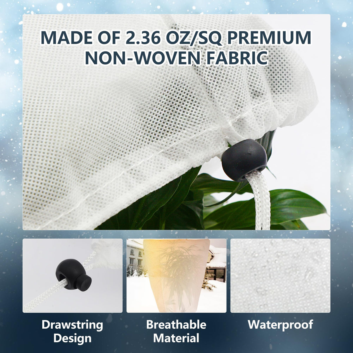 LYDTICK drawstring plant cover secures crops quickly and easily.