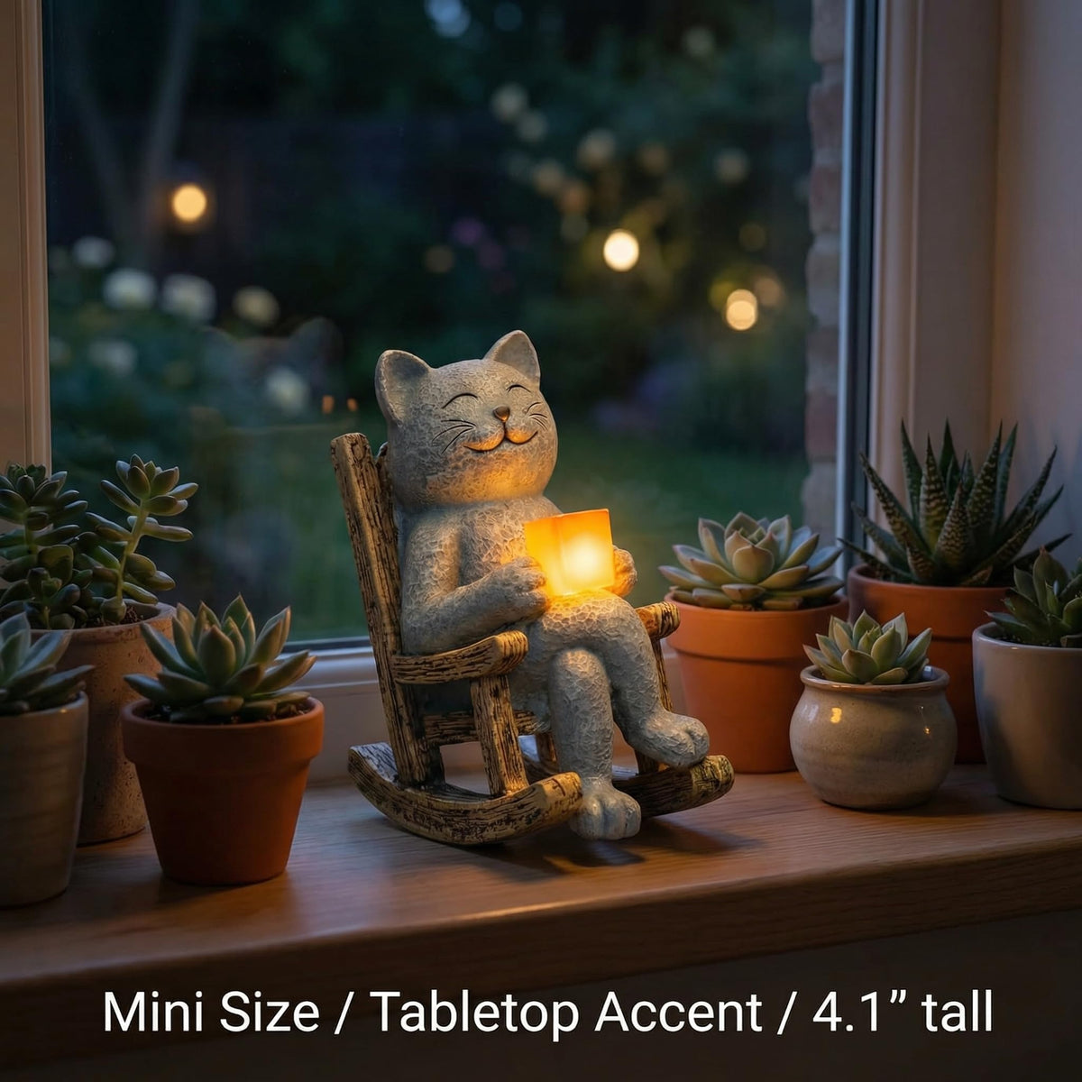 Lyeasw solar powered LED lighting on cat statue for dusk glow