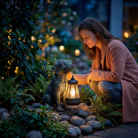 Lyeasw outdoor dog statue porch decor adds whimsical charm.