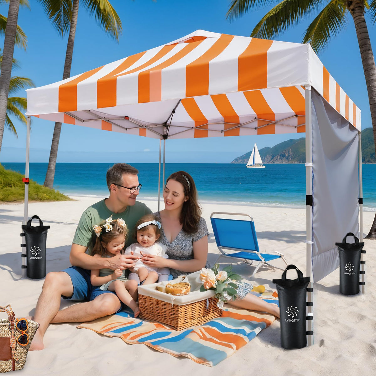 LYINGFISH canopy weights quick-fill opening demonstrates easy setup and reuse