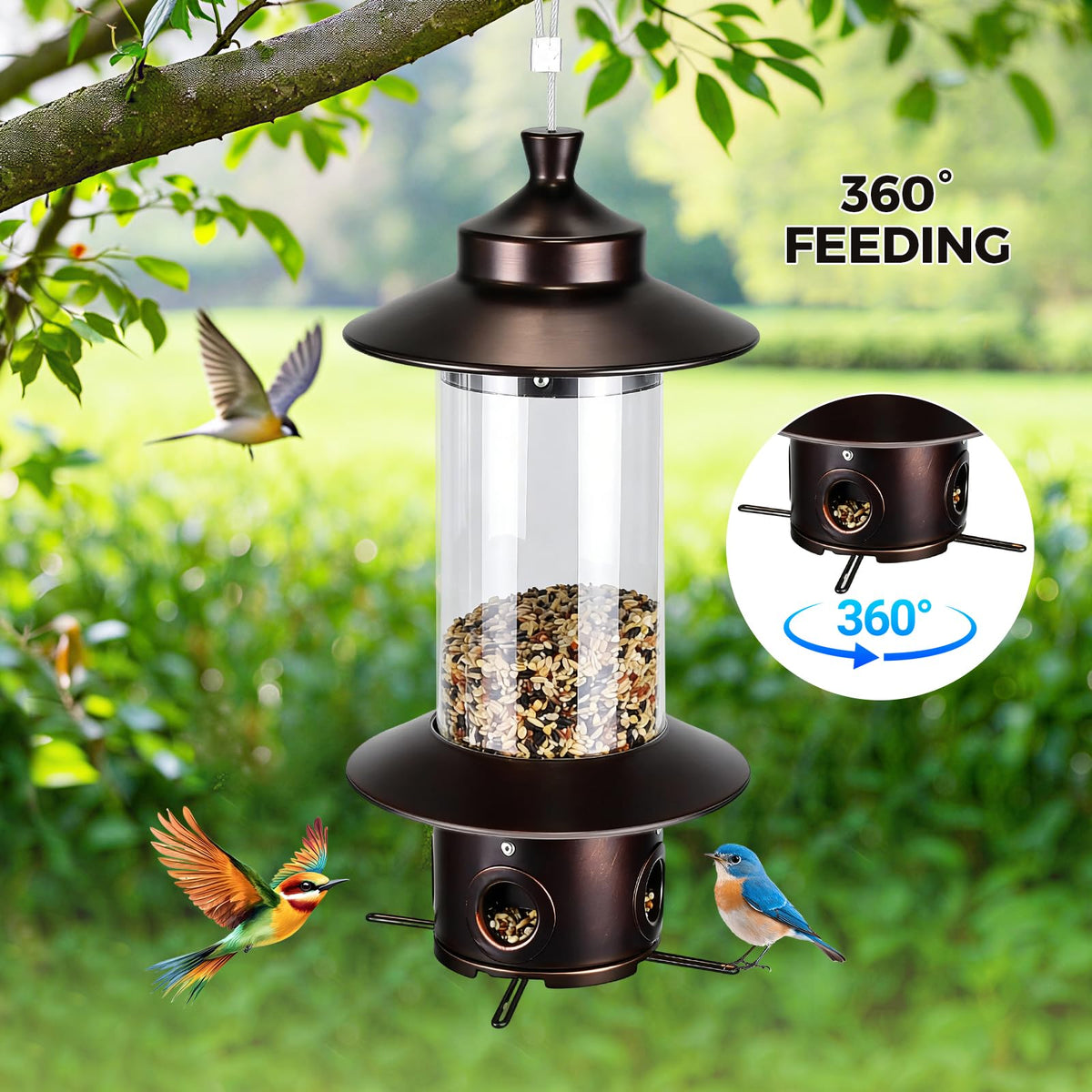 LYKENTOR chew-proof metal feeder resists squirrels and weather.