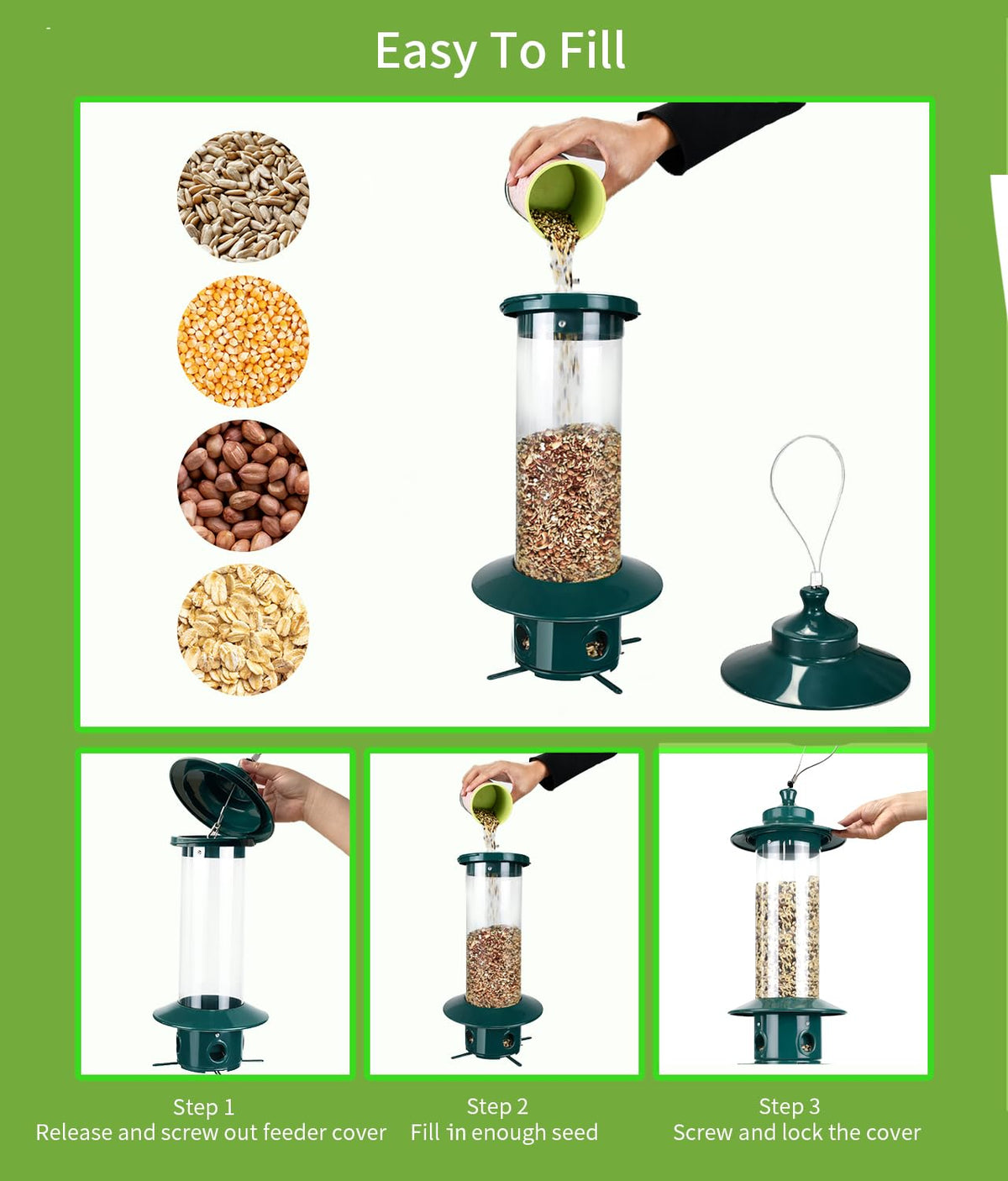 LYKENTOR clear PC seed container lets you monitor seed level at a glance for timely refills.