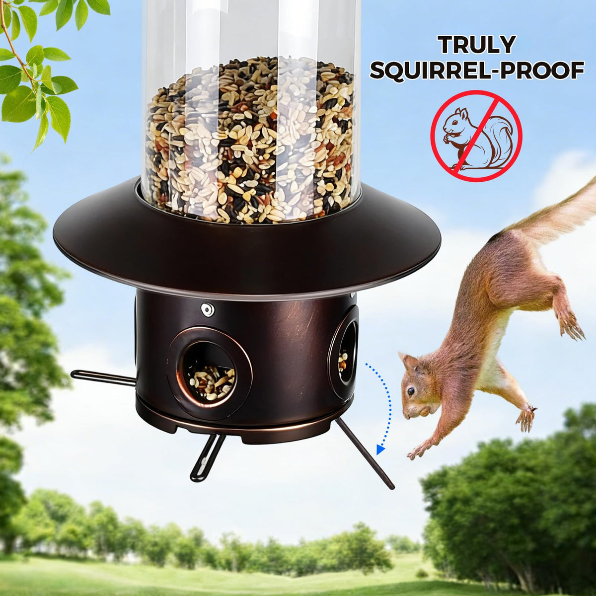 LYKENTOR large-capacity feeder holds 4.8 lb of seed for extended viewing.
