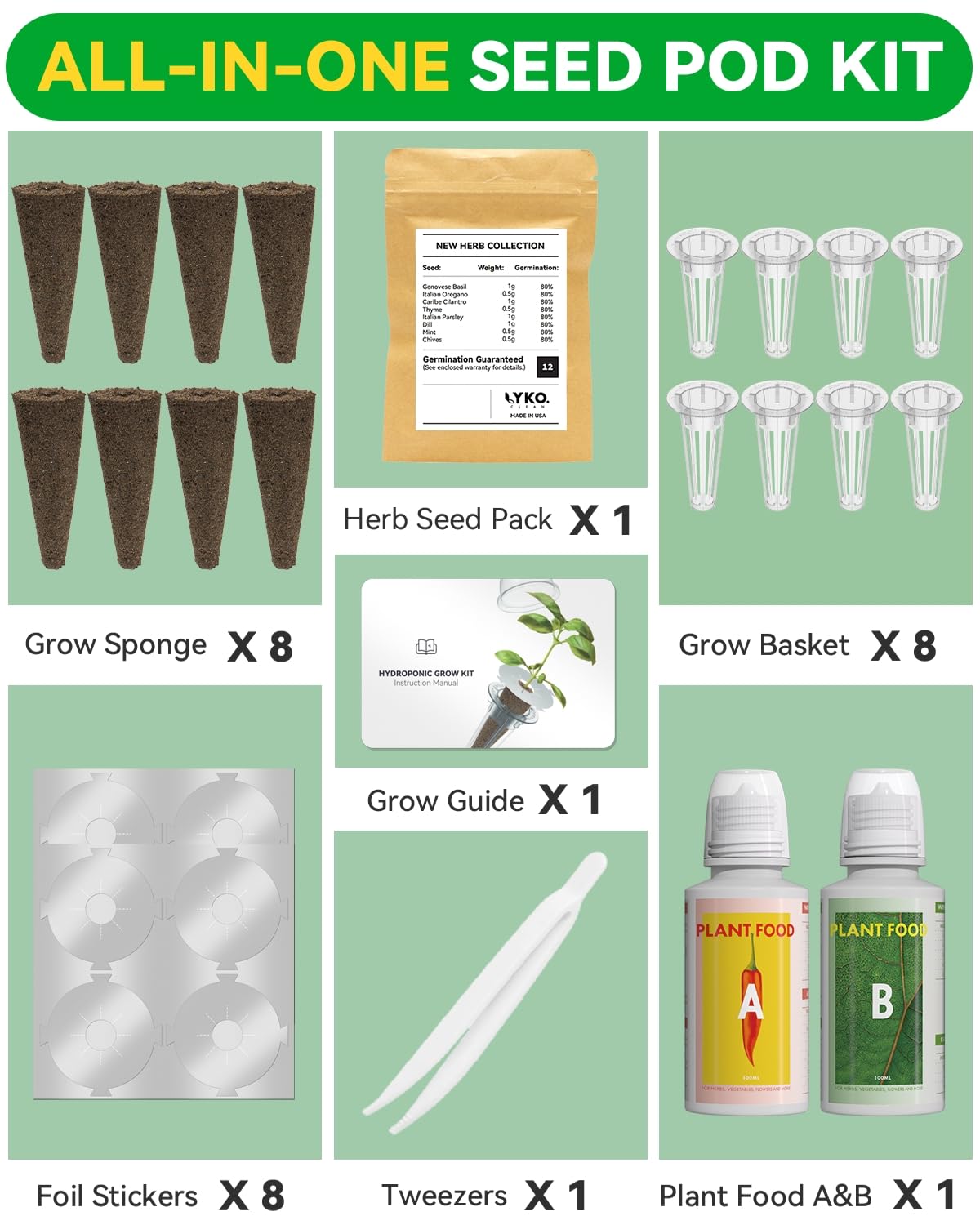 LYKOCLEAN growing domes 8-pack to maintain moisture and humidity.