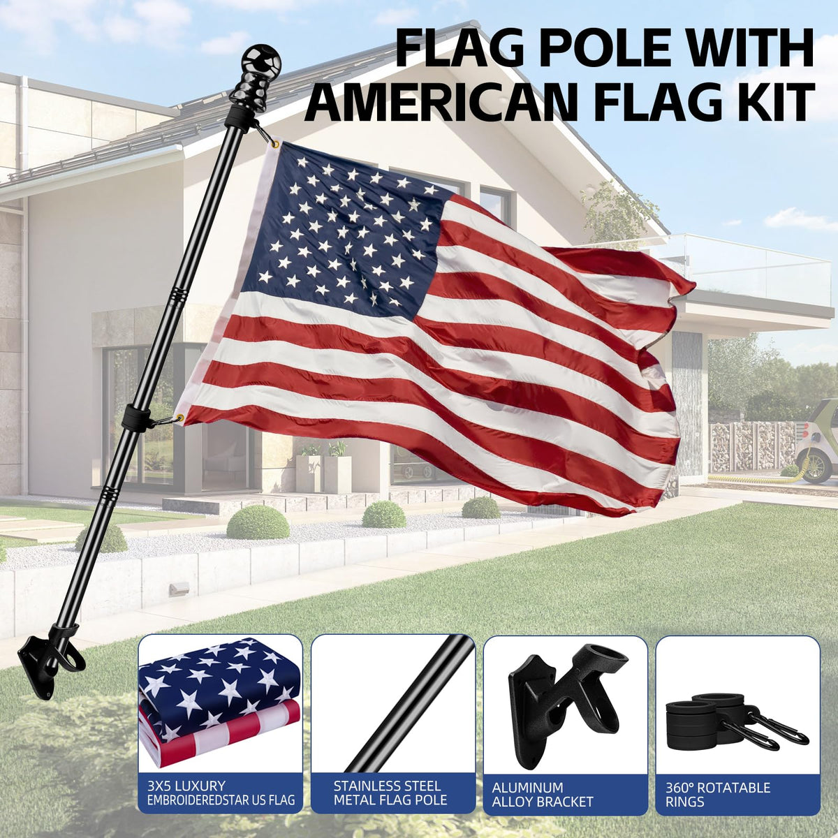 LYNSHION rotating rings with ball bearings enable smooth flag motion.