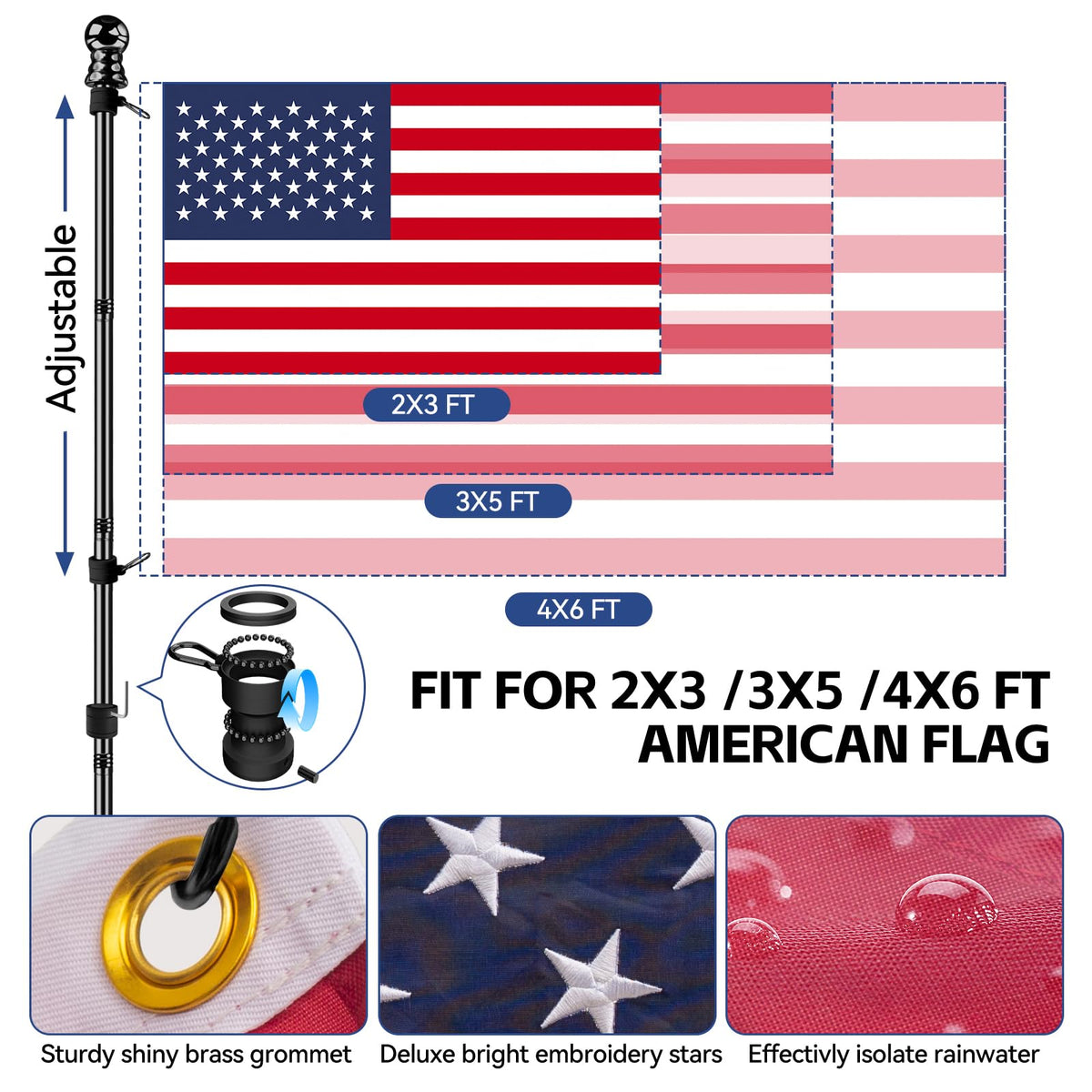 LYNSHION weather-resistant outdoor flagpole kit for year-round use.