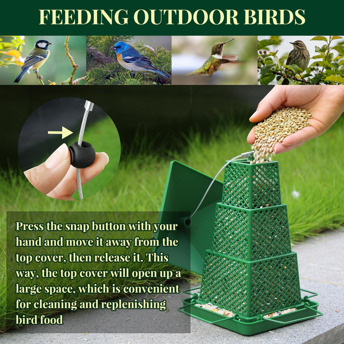 LYQYXHS easy-fill bird feeder with wide opening for fast refills