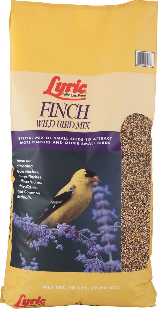 Lyric Finch seed mix for outdoor feeders attracts goldfinches and other small songbirds.