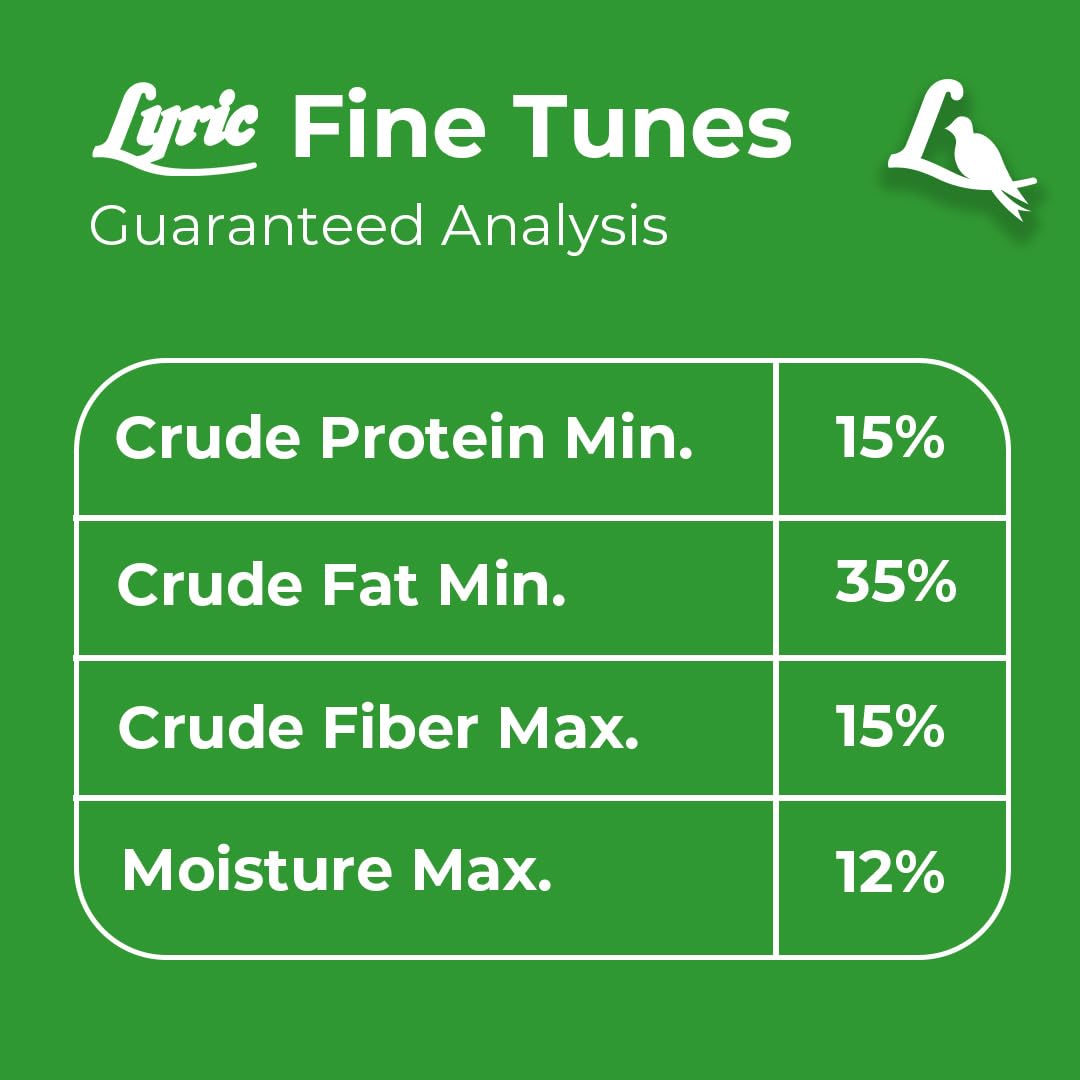 Lyric Fine Tunes compatible with tube and hopper feeders featured in product imagery.
