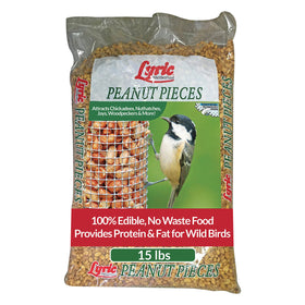Lyric Peanut Pieces bag close-up showing shelled peanuts for backyard birds, a protein-rich snack