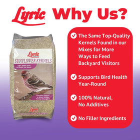 Lyric Sunflower Kernels no-waste formula keeps feeding area clean