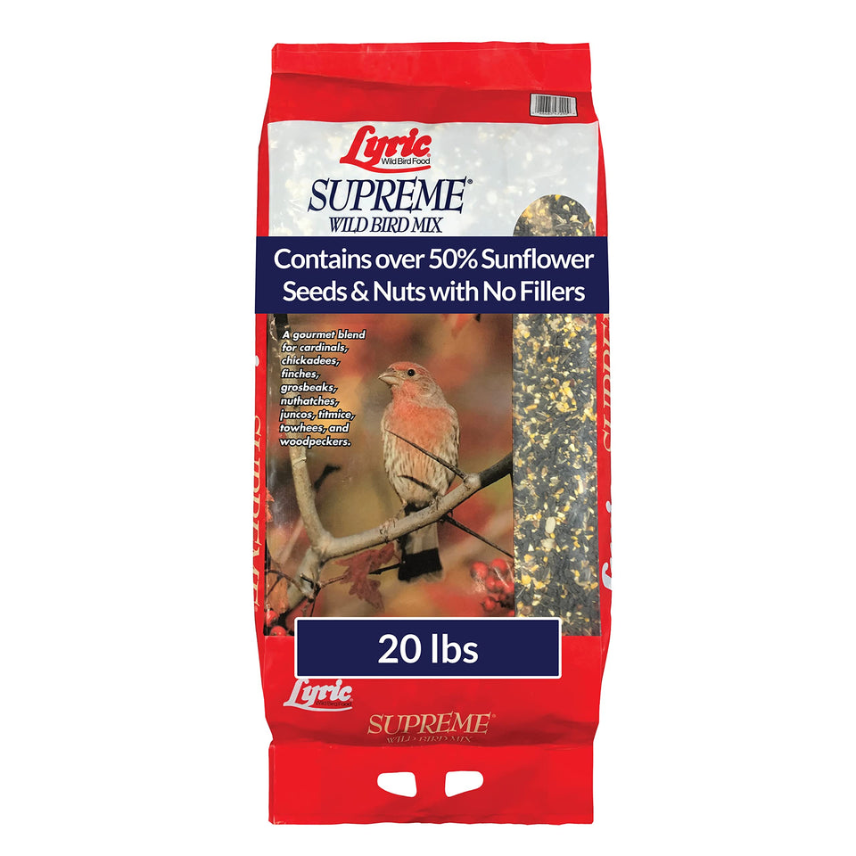 Lyric Supreme Wild Bird Seed bag front attracts diverse backyard songbirds