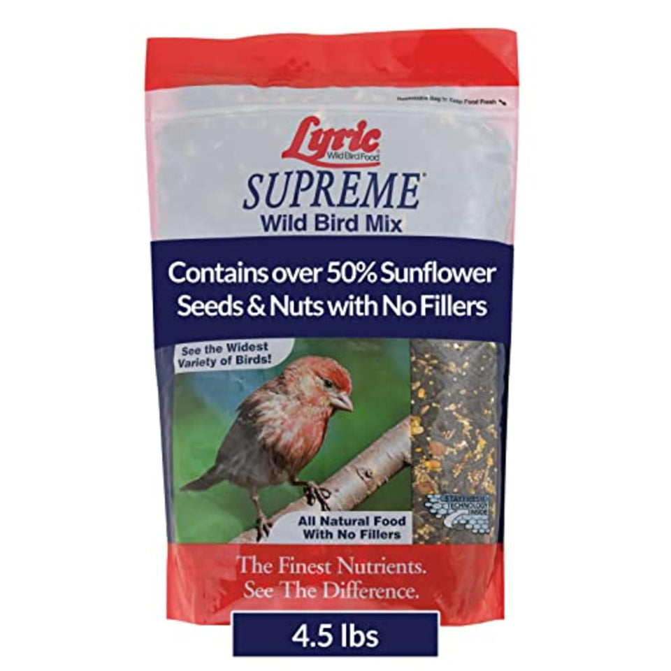 Lyric Supreme Wild Bird Seed bag front showing premium all natural mix for backyard feeders