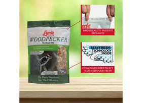 Lyric Woodpecker oxygen scavenger packet keeps seed fresh outdoors