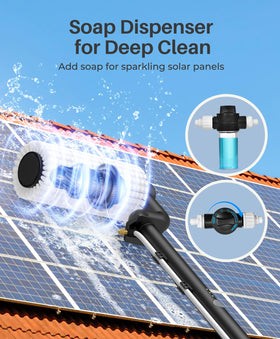 LyriFine extendable water-fed pole reaching high solar panels safely from ground