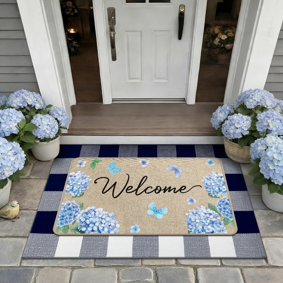 Lyrow hydrangea welcome doormat with fade-resistant vibrant colors