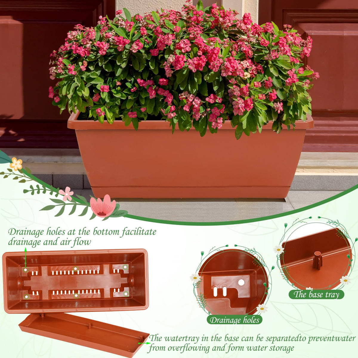 Lysjtsr outdoor indoor plastic planters ideal for roses, tulips, and herbs.