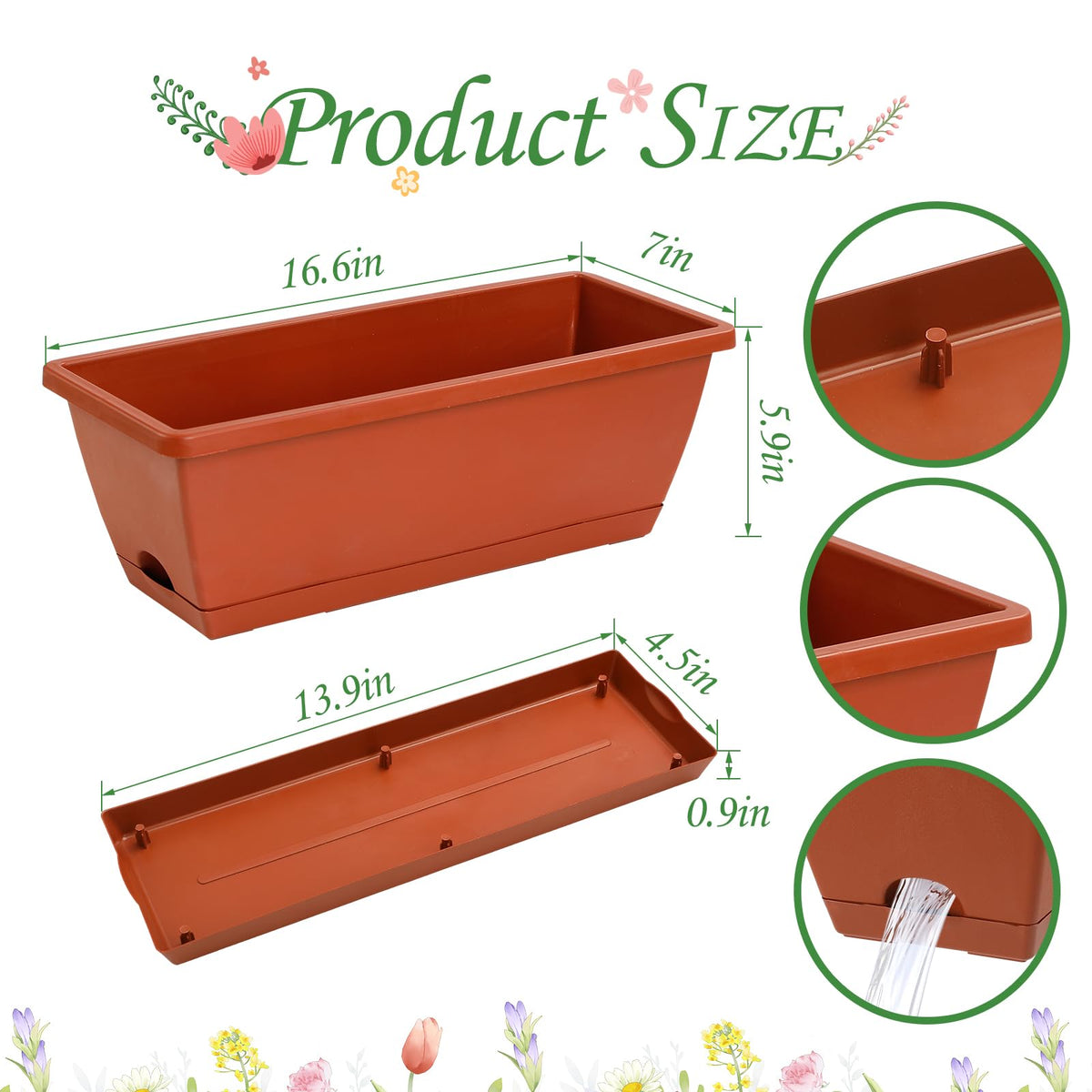 Lysjtsr window box planter with drainage holes and trays for tidy watering.