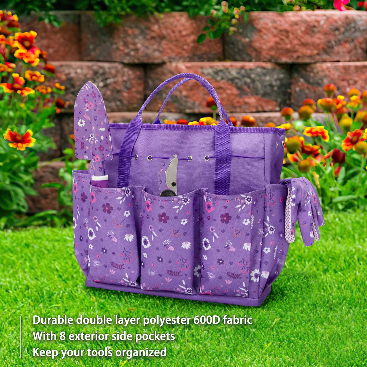 LZPTYYSN heavy-duty garden bag with eight pockets for quick tool access.