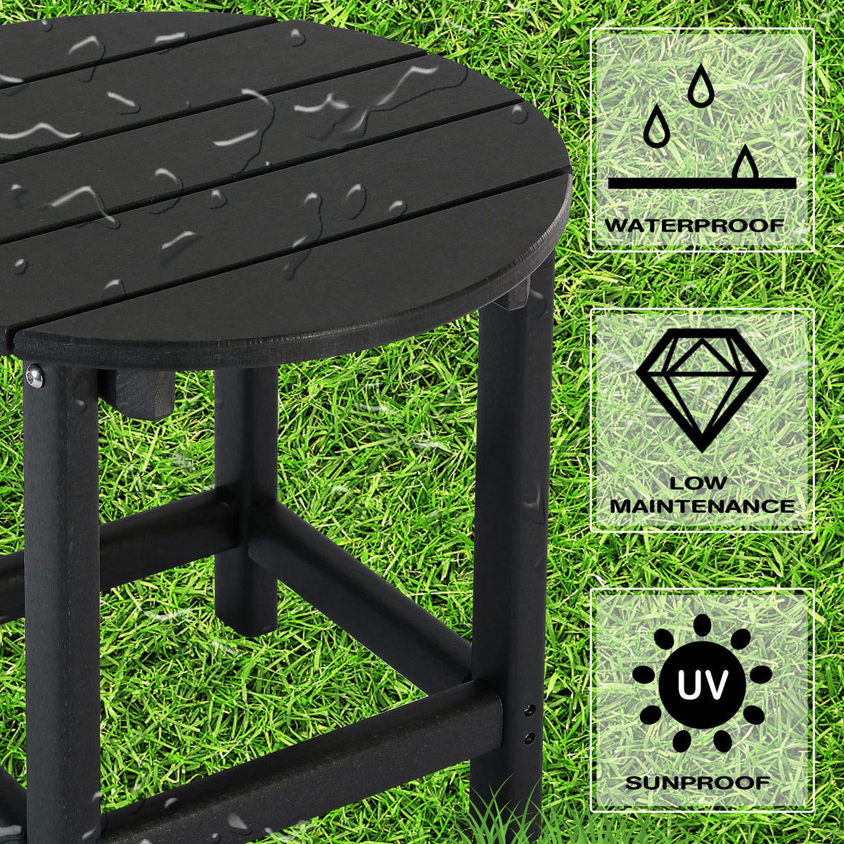 LZRS backyard side table featuring wood-like texture and durable construction.