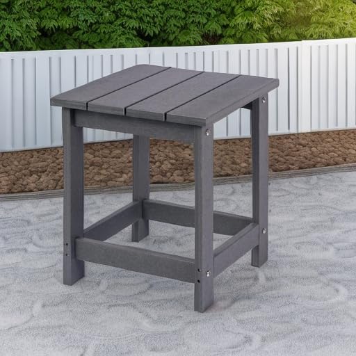 LZRS end table beside Adirondack chairs in the backyard