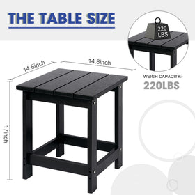 LZRS HDPE end table in black pairs with Adirondack chairs for drinks
